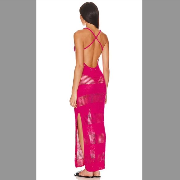 NWT L*Space Kalea Crochet Dress Maxi Cover-up Beach Hot Pink – Small - Picture 11 of 11